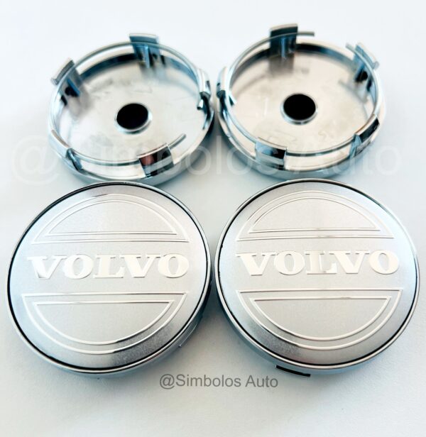 4 Centros de Jantes Volvo Cinza 60mm